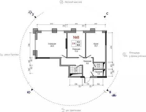 2-к кв. Калужская область, Обнинск ул. Усачева (66.8 м)