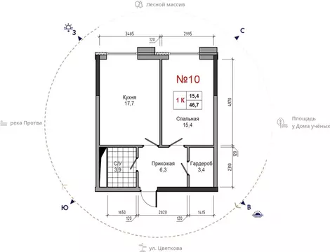 1-к кв. Калужская область, Обнинск ул. Усачева (46.7 м)