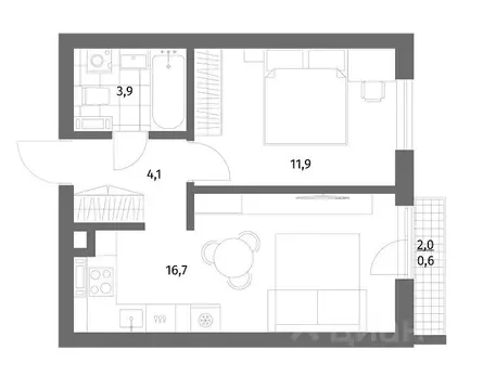 1-к кв. Калининградская область, Гурьевск ул. Имени Антона Пошкуса, ...