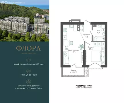 1-комнатная квартира: Сочи, улица Искры, 66/9к7 (37.4 м)