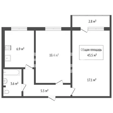 2-комнатная квартира: Северск, Лесная улица, 12Б (42.8 м)