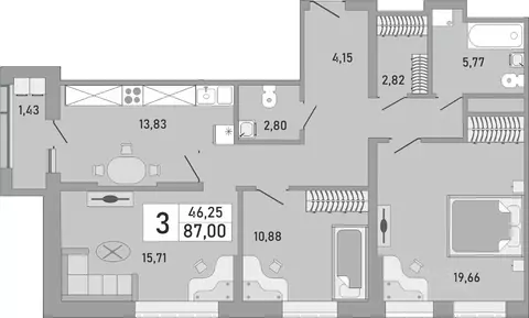 3-к кв. Башкортостан, Уфа Бакалинская ул., 9/1 (87.0 м)
