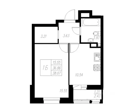 1-к кв. Татарстан, Казань Статный жилой комплекс, 1 (38.07 м)