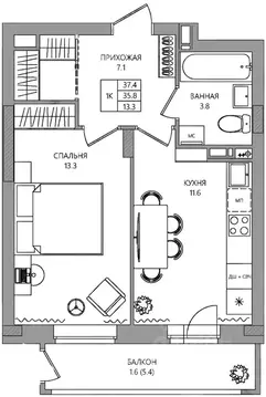 1-к кв. Пермский край, Пермь Самолетная ул., 6 (37.4 м)