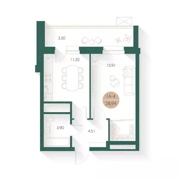 1-к кв. Татарстан, Казань Родины мкр, Наследие жилой комплекс (38.0 м)