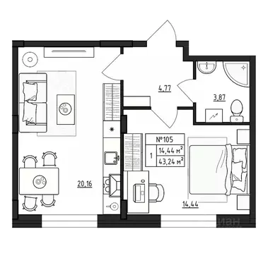 1-к кв. Ленинградская область, Гатчинский муниципальный округ, д. ...
