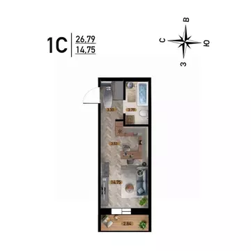 Студия Новосибирская область, Новосибирск ул. Забалуева, с10 (26.79 м)