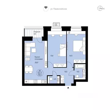 2-к кв. Коми, Сыктывкар Крутая ул., 2 (78.3 м)