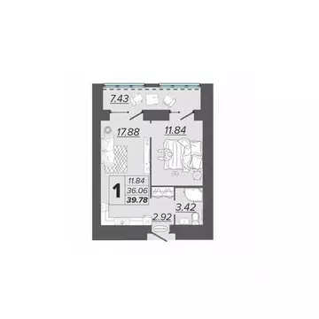 1-к кв. Брянская область, Брянск Архитектор жилой комплекс (39.78 м)