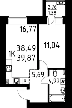 1-к кв. Томская область, Томск ул. Вершинина, 58к2 (39.74 м)