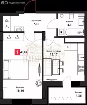 1-комнатная квартира: Тверь, Оснабрюкская улица, 22 (46.87 м)