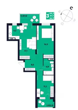 Студия Пермский край, д. Кондратово ул. Улановой, 6 (64.9 м)