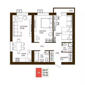 2-к кв. Пензенская область, Пенза Памятник Победы мкр,  (53.06 м)