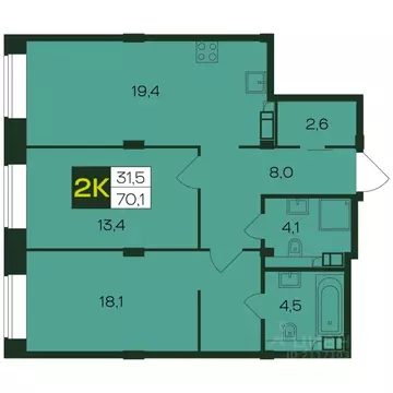 2-к кв. Чувашия, Чебоксары просп. Чебоксарский (70.1 м)