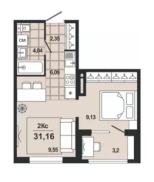 2-к кв. Алтайский край, Новоалтайск  (32.76 м)