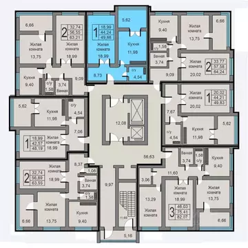 1-к кв. Калужская область, Калуга ул. Минская, 26 (49.86 м)