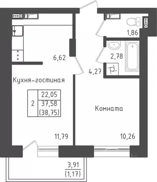 1-к кв. Московская область, Дмитровский муниципальный округ, д. Рыбаки ...