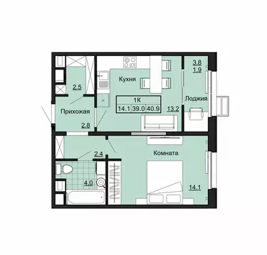 1-к кв. Владимирская область, Ковров ул. Любецкая, 5/2 (40.9 м)