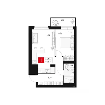 1-к кв. Башкортостан, Уфа ул. Большая Московская, 11 (45.97 м)