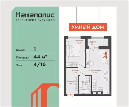1-к кв. Пермский край, Пермь Заимка мкр, Камаполис жилой комплекс ...