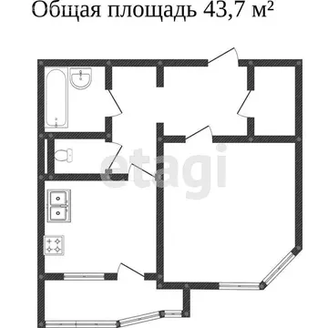 1-комнатная квартира: Калуга, улица Фомушина, 6 (43.7 м)