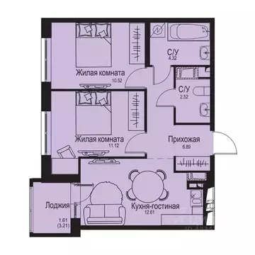 2-к кв. Ленинградская область, Всеволожский район, Заневское городское ...