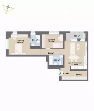 2-к кв. Свердловская область, Екатеринбург ул. Студенческая, 16 (73.65 ...