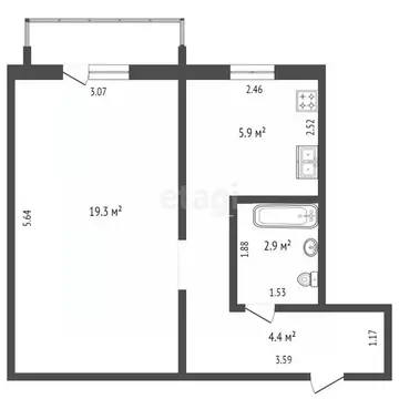 1-к кв. Башкортостан, Стерлитамак просп. Ленина, 40А (24.6 м)