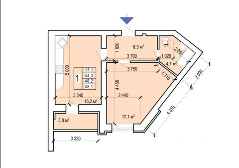 1-к кв. Саратовская область, Энгельс ул. Колотилова, 100 (48.1 м)