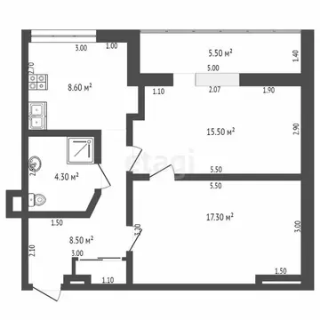 2-комнатная квартира: Челябинск, Набережная улица, 14 (50.3 м)