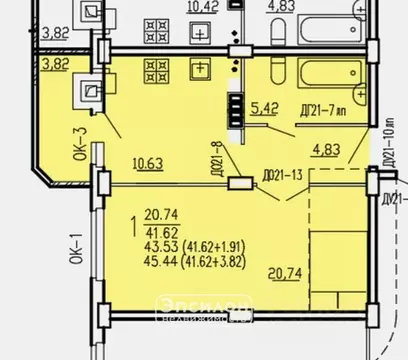 1-к кв. Курская область, Курск ул. 2-я Агрегатная, 57 (45.44 м)