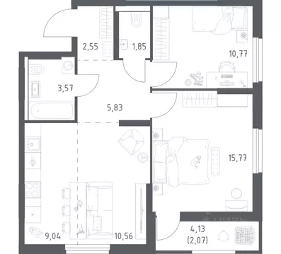 2-к кв. Башкортостан, Уфа ул. Минигали Губайдуллина, 8к9 (62.01 м)