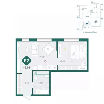 1-к кв. Тюменская область, Тюмень Сибирский жилой комплекс (45.93 м)