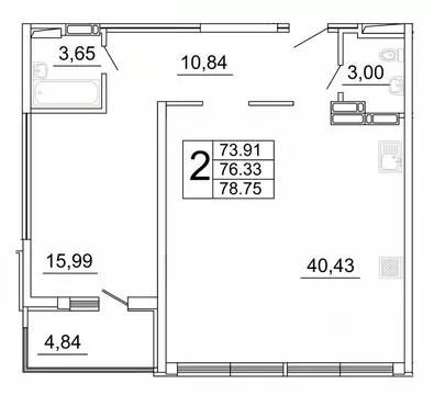 2-к кв. Самарская область, Самара ул. Дыбенко, 5 (78.75 м)