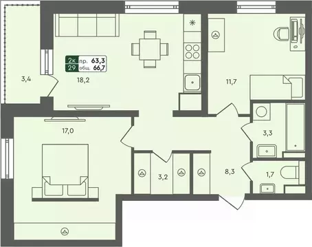 2-к кв. Курганская область, Курган Заозерный жилрайон,  (66.7 м)