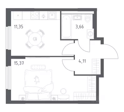 1-к кв. Башкортостан, Уфа ул. Минигали Губайдуллина, 8к9 (34.49 м)
