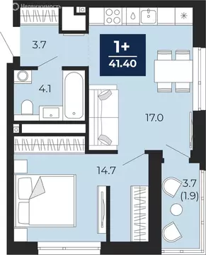1-комнатная квартира: Тюмень, проезд Капитана Куликова, 3 (43.2 м)