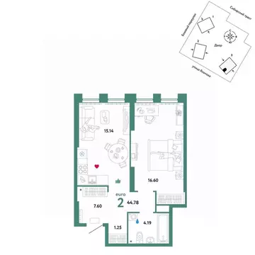 2-к кв. Свердловская область, Екатеринбург тракт Сибирский, 24Д (44.78 ...