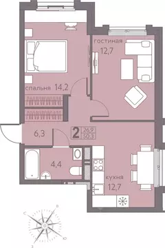 2-к кв. Пермский край, Пермь ул. Серебристая, 5 (50.3 м)