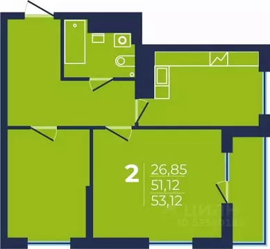 2-к кв. Башкортостан, Уфа ул. Майора Доставалова, 1 (53.12 м)