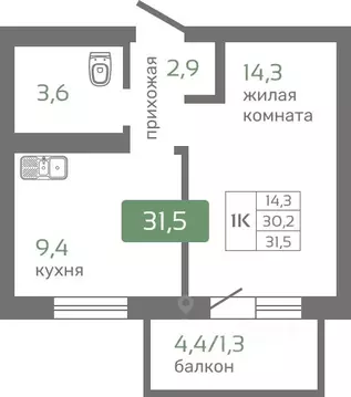 1-к кв. Красноярский край, Красноярск Норильская ул., 64 (31.5 м)
