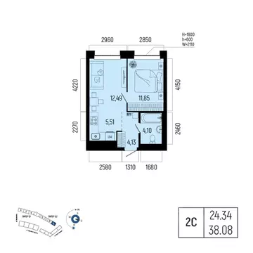 2-к кв. Башкортостан, Уфа Глумилино-1 мкр, Новатор жилой комплекс ...