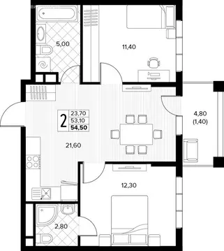 2-комнатная квартира: Сукко, жилой комплекс Кипарис (54.5 м)