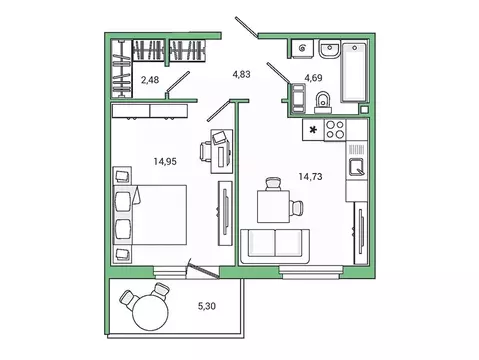 1-к кв. Ленинградская область, Гатчина ул. Чехова, 39 (43.0 м)
