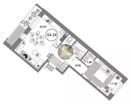 1-комнатная квартира: Санкт-Петербург, проспект Авиаконструкторов, 54 ...