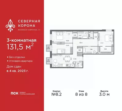 3-к кв. Санкт-Петербург наб. Реки Карповки, 31к1 (131.5 м)