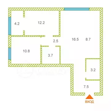 2-к кв. Тюменская область, Тюмень ул. Ильи Кургузова, 3 (69.3 м)