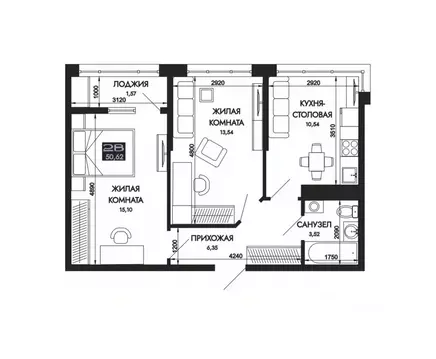 2-к кв. Адыгея, Тахтамукайский район, Яблоновский пгт  (50.62 м)