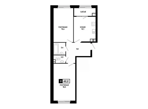 2-к кв. Ставропольский край, Ставрополь ул. Доваторцев, 179Гк1 (62.2 ...