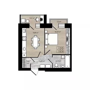 1-к кв. Ярославская область, Ярославль 2-й мкр,  (38.92 м)